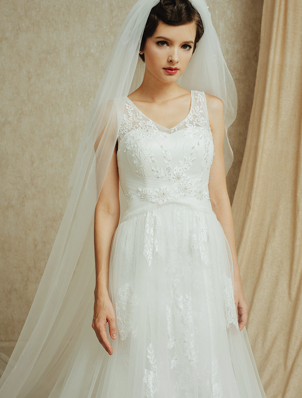 Ivory Lace Wedding Dress with Removable Panel Train ( Veil ...