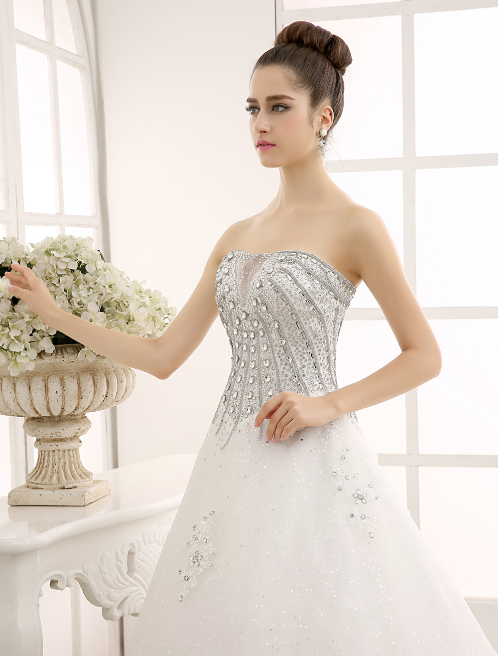 Ivory Strapless Wedding Dress with Handmade Beads