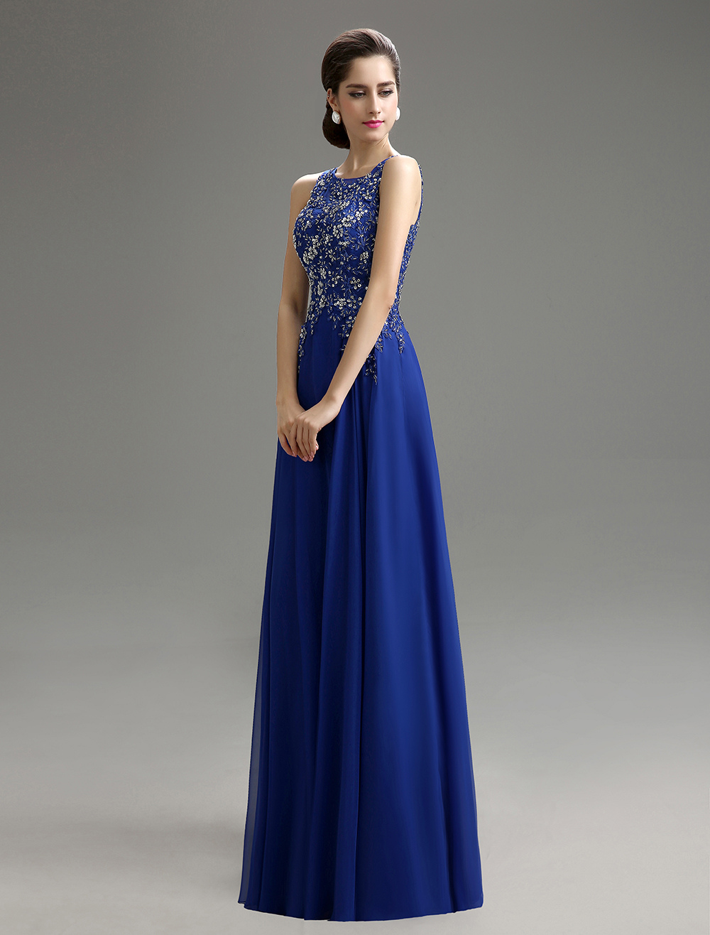 Royal Blue Applique Beaded Chiffon Dress For Mother of the Bride ...