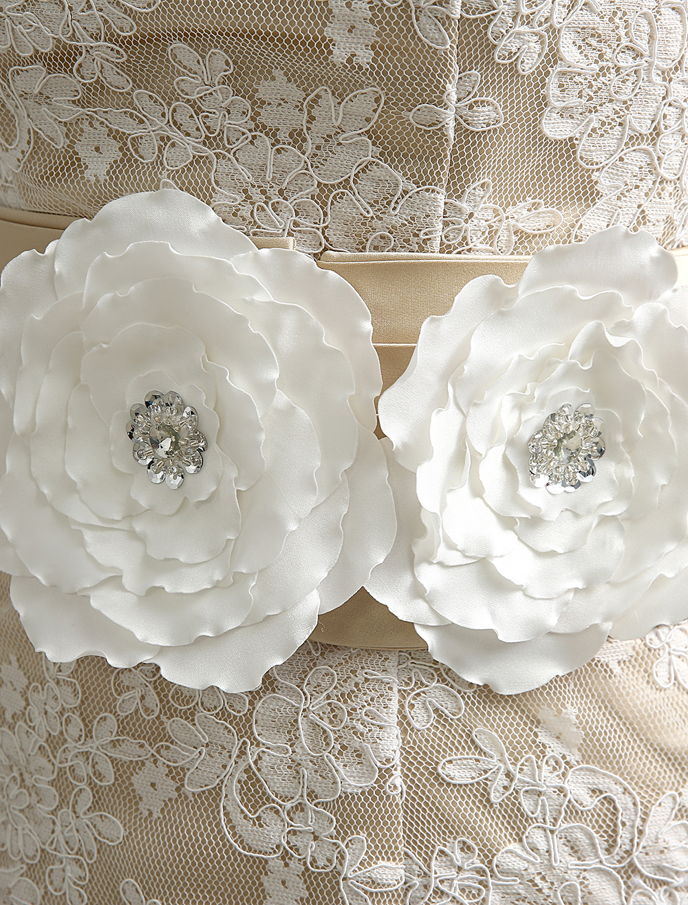 Ivory Strapless Floral Wedding Dress with Sash - Milanoo.com