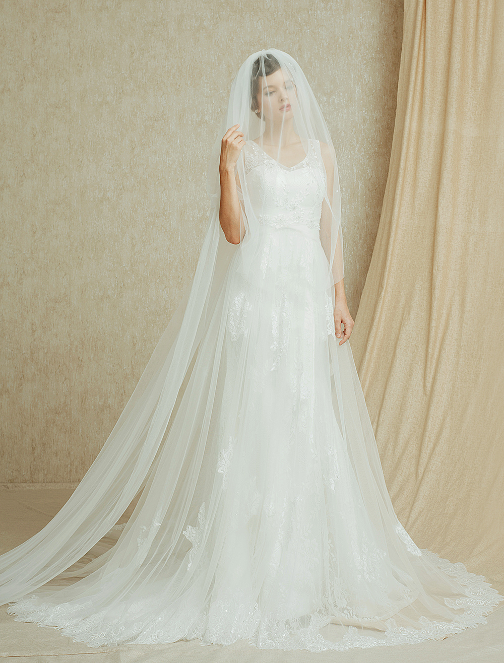 Ivory Lace Wedding Dress with Removable Panel Train ( Veil ...