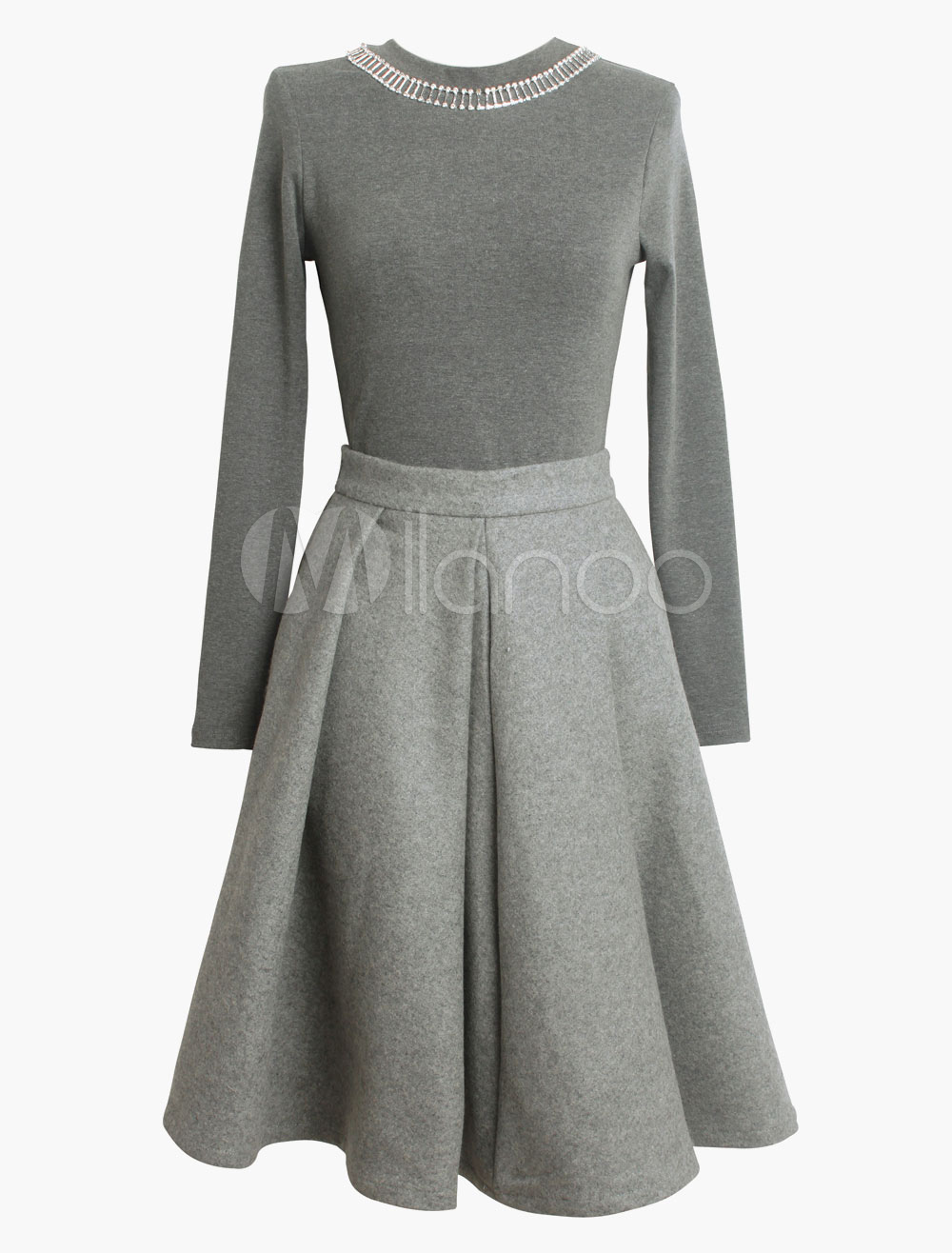 High-waisted Flared Wool Blend Skirt - Milanoo.com