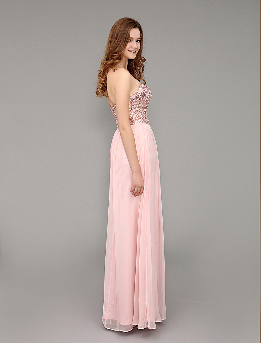 Rose Gold Prom Dresses 2020 Long Soft Pink Strapless Backless Evening