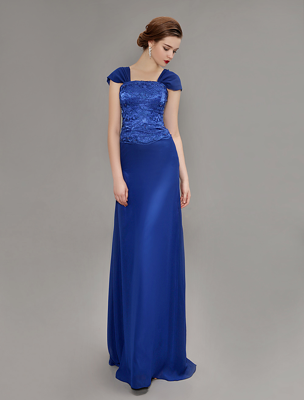 Royal Blue Chiffon Lace Mother Of Bride Dress With Train and Jacket ...