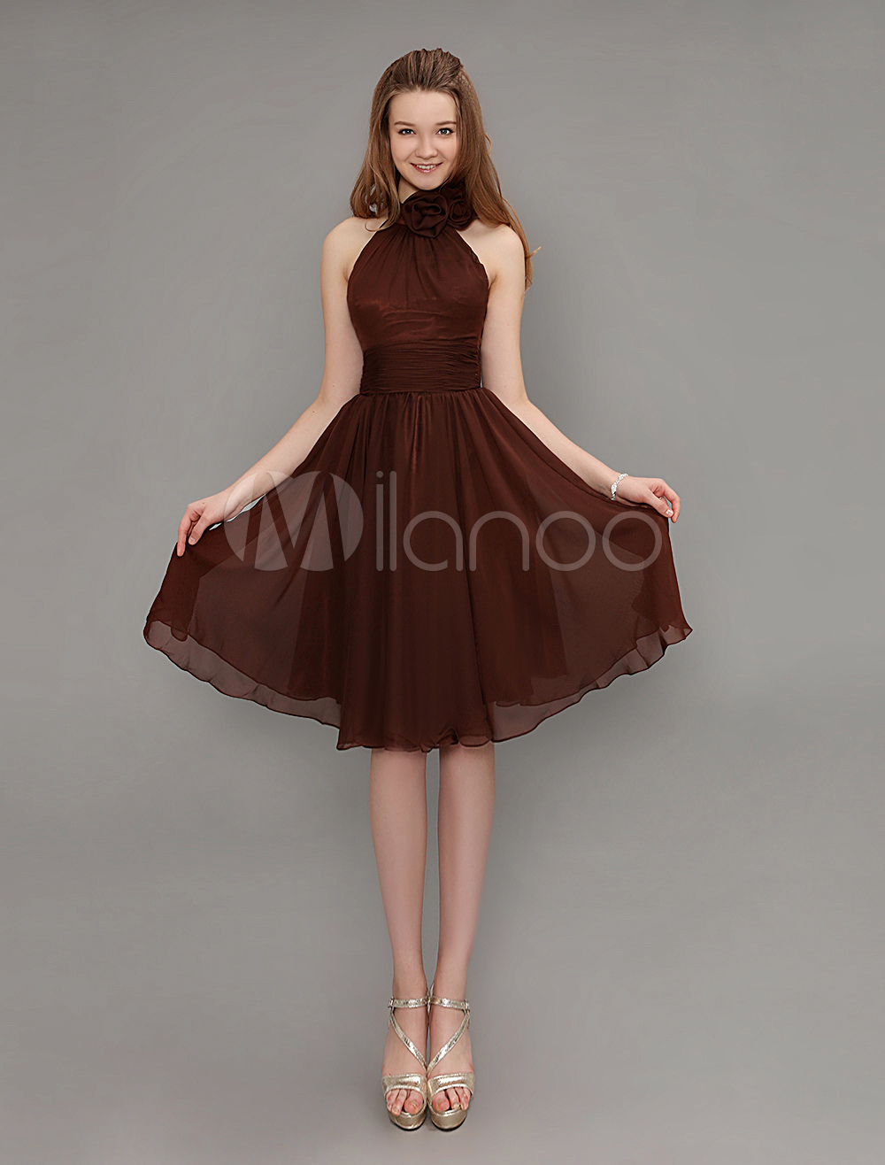 Short Brown Halter Dress