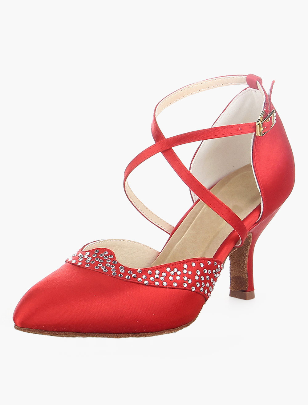 Chaussures Danse Latine Femme Strass - Salsa Tango Bachata - Talon 7.5cm Semelle Suède - Satin Brillant