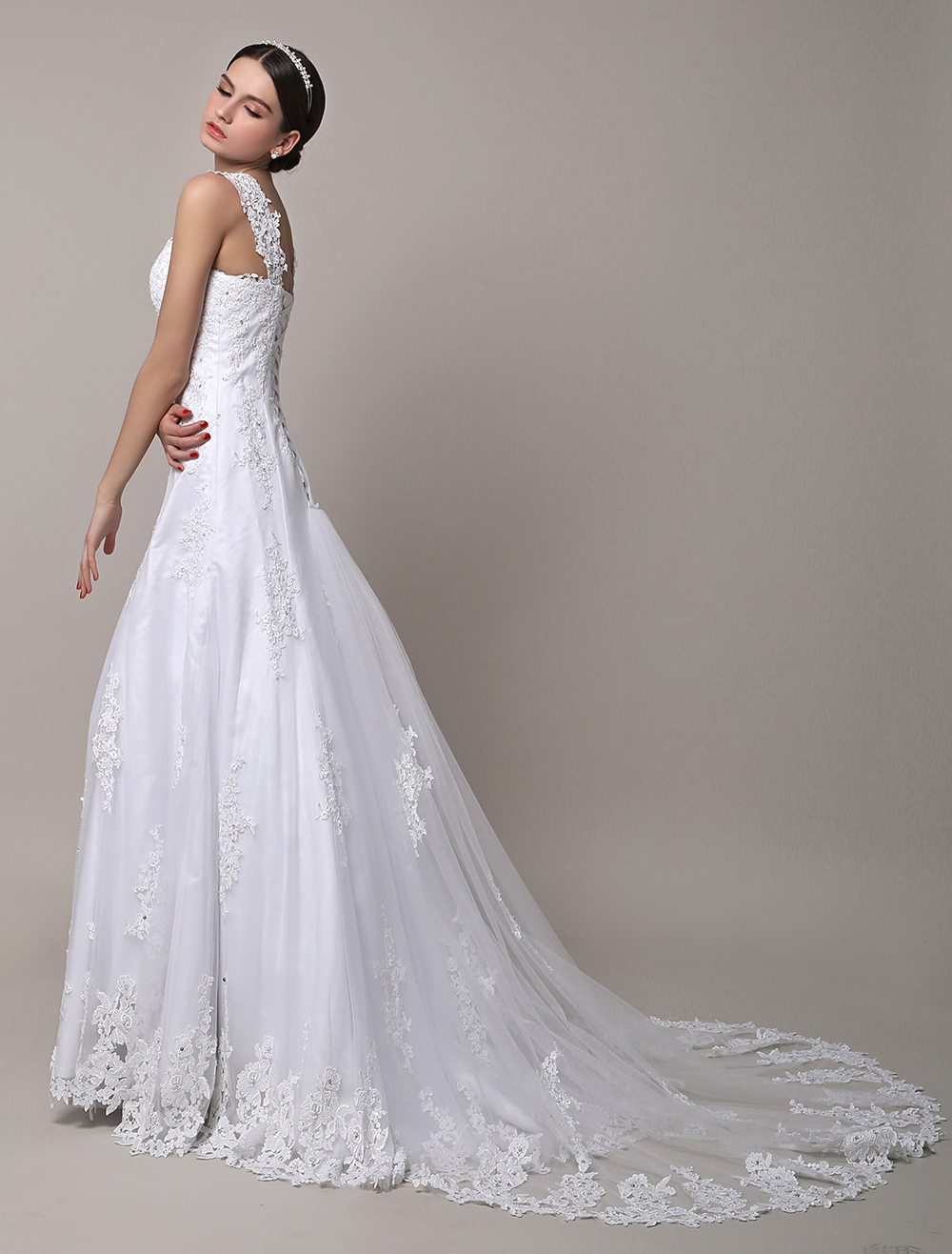Brautkleid mit abnehmbarer Schleppe in Weiß Milanoo - Milanoo.com