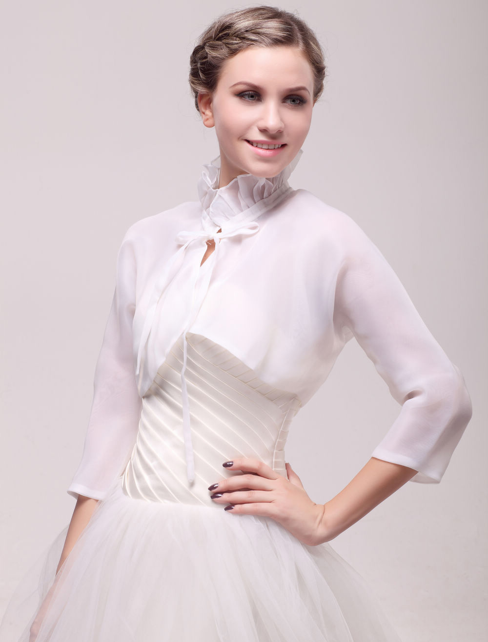 3/4 Sleeve Bridal Bolero Jacket with Self Tie Front - Milanoo.com