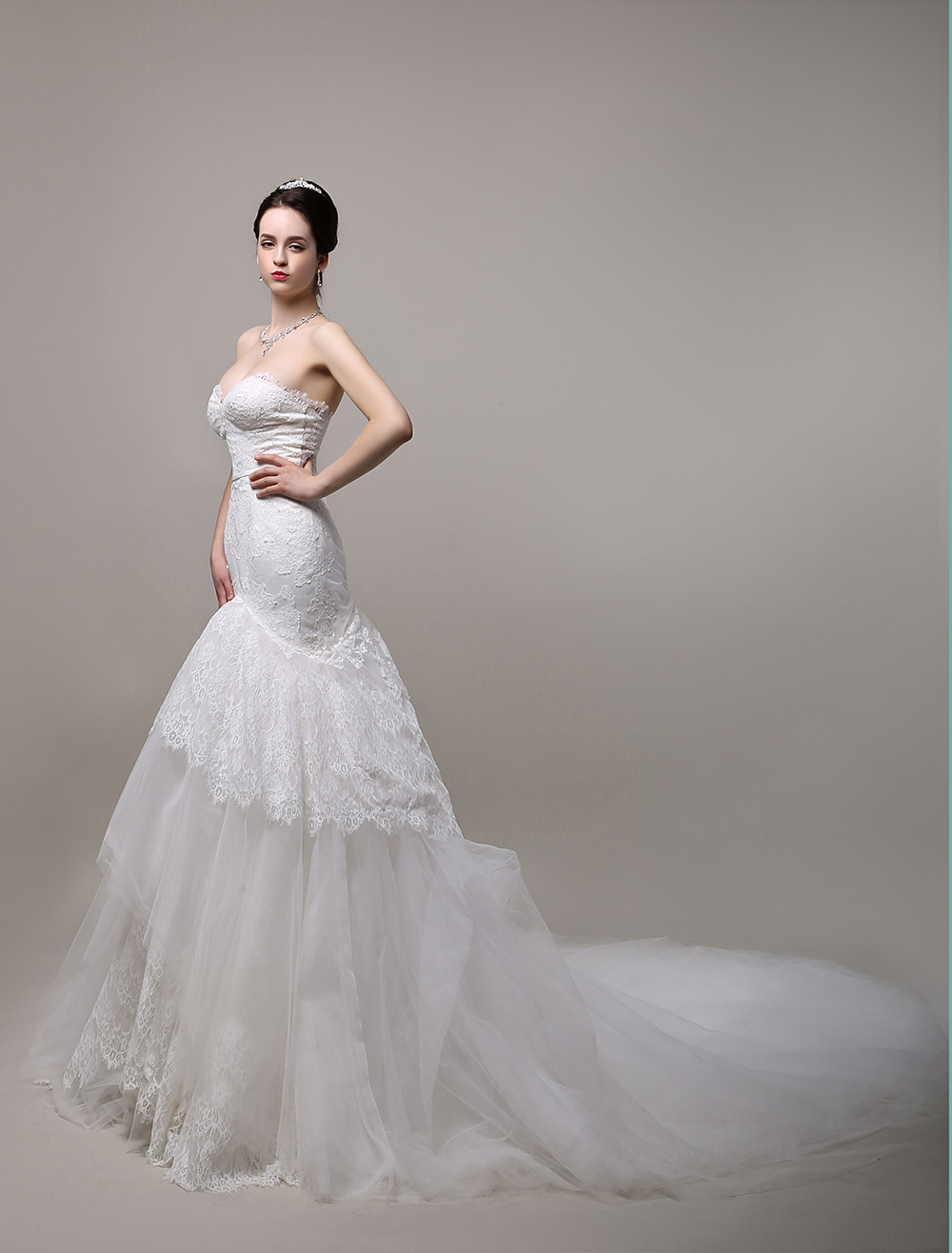 Mermaid Sweetheart Cathedral Train Lace Tulle Wedding Dress With Corset 5834