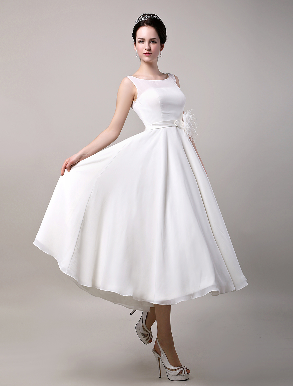 Simple Wedding Dresses Vintage Retro Chiffon Tea Length Bridal Dress ...