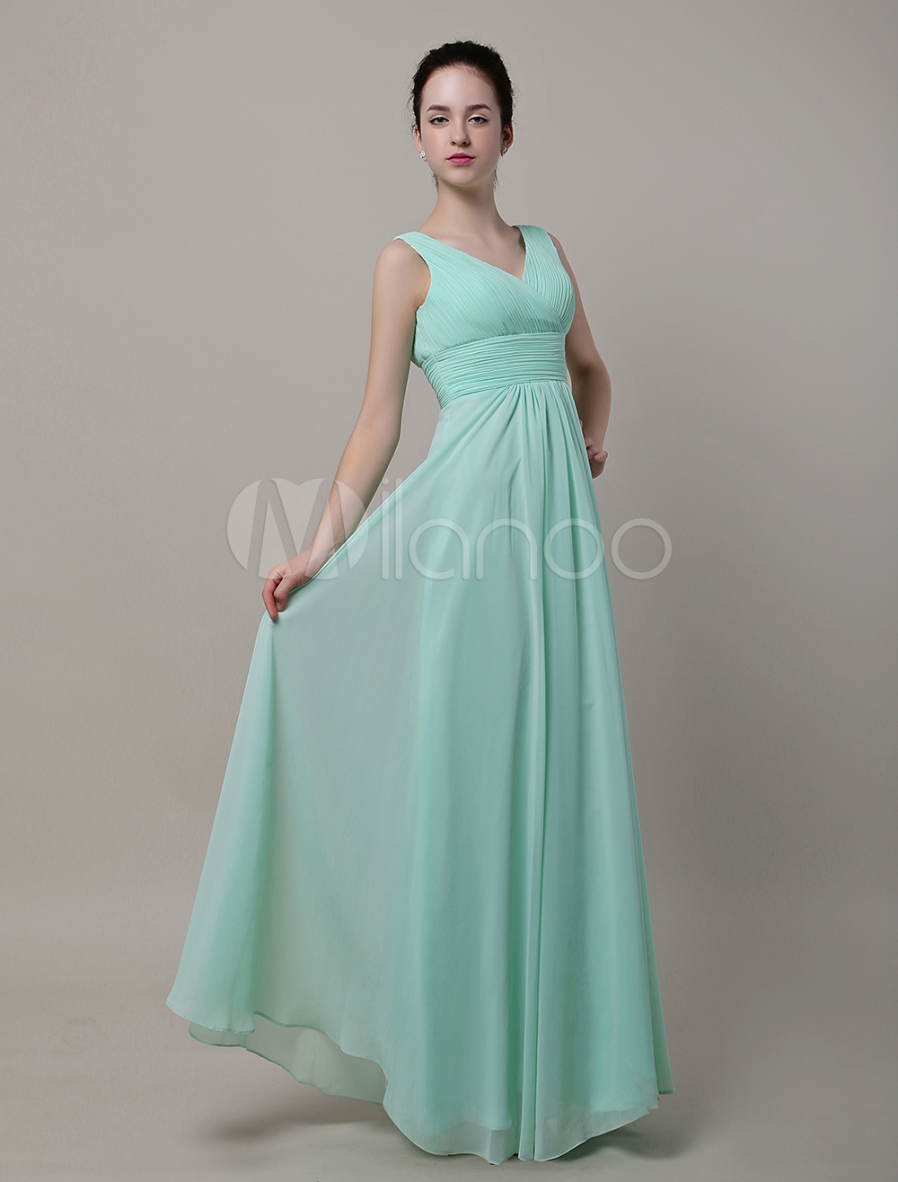 A-line V-neck Chiffon Ruched Floor-length Dress Terracotta Plus Size main image 1