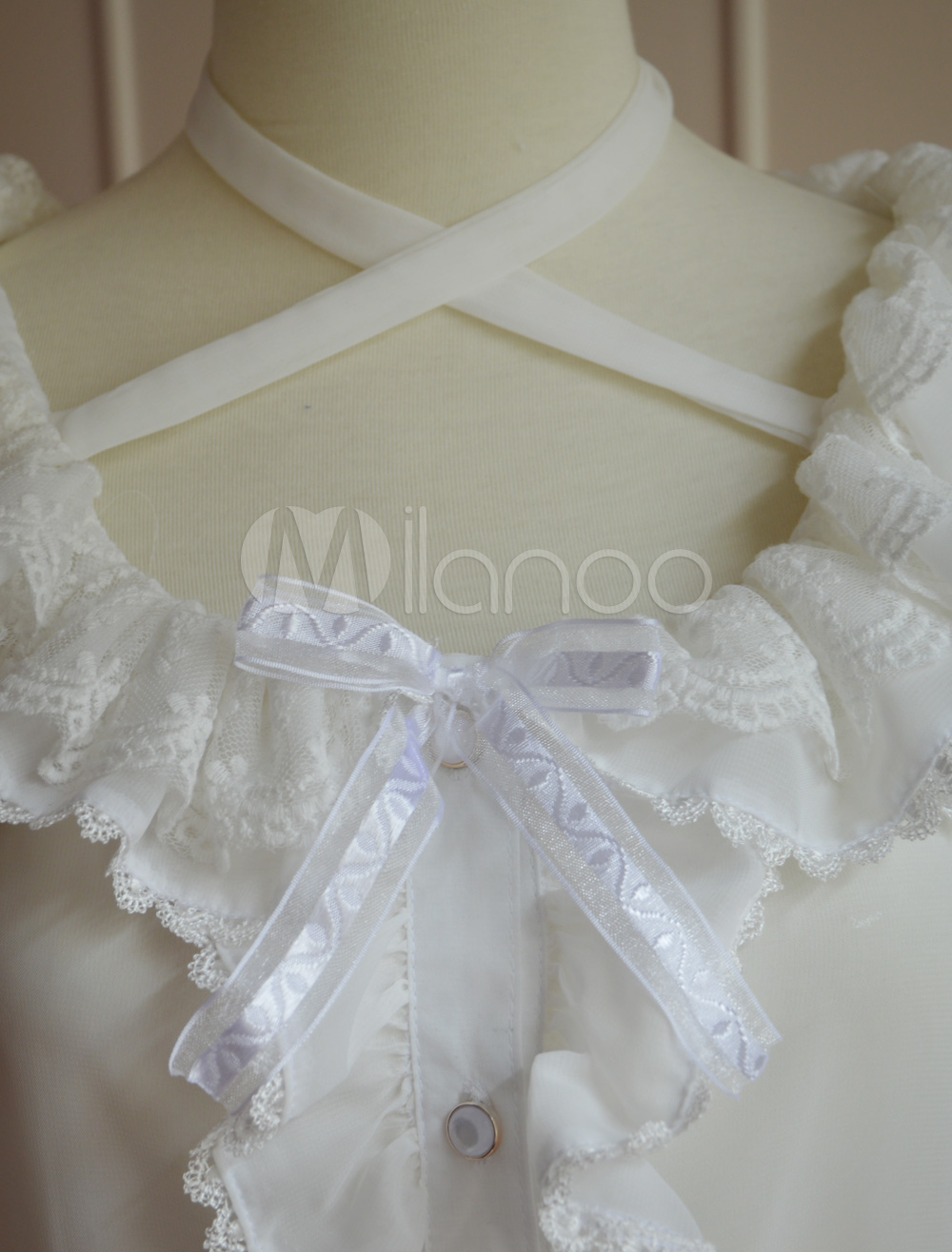 Neckline Blouse Lolita Closed Ruffle with White Hem