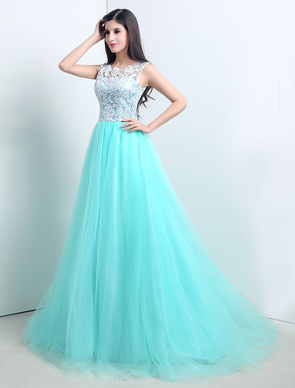 blue tulle gown