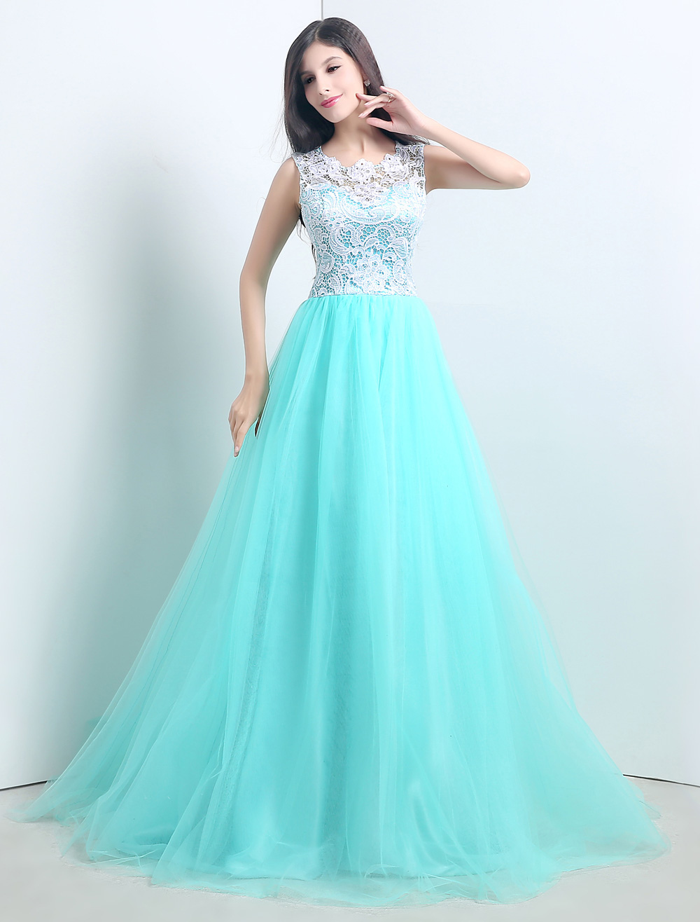 blue tulle gown