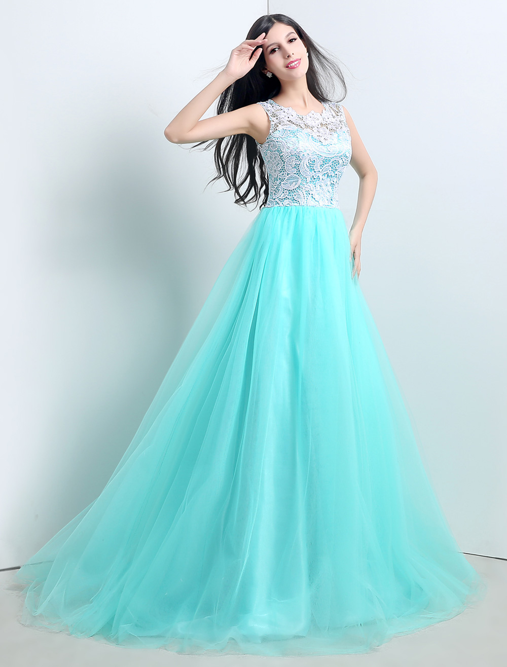 blue tulle gown