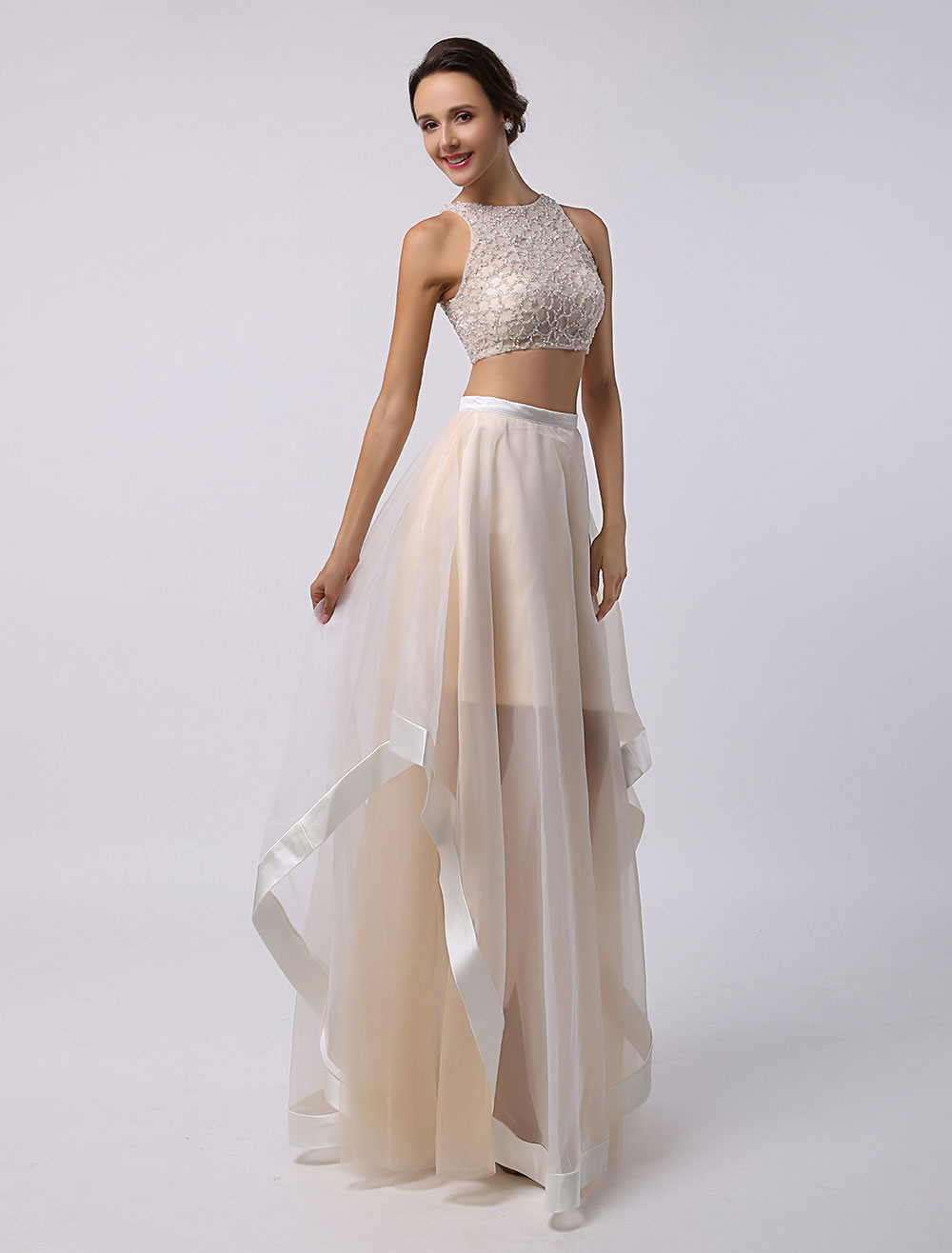 Faviana Social S7905 Beaded Crop Top Prom Dress|DressProm.net