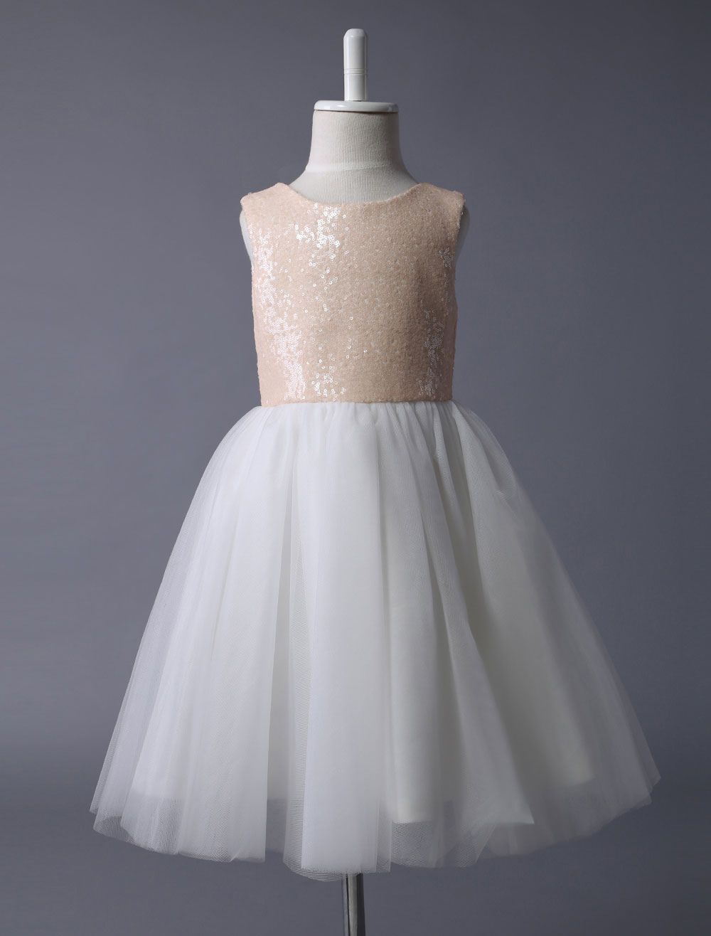 Champagne Flower Girl Dress Sequin Tulle Pageant Dress A Line Knee ...