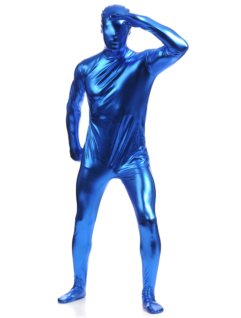 Royal Blue Zentai Suit Adults Full Body Shiny Metallic Bodysuit For Men