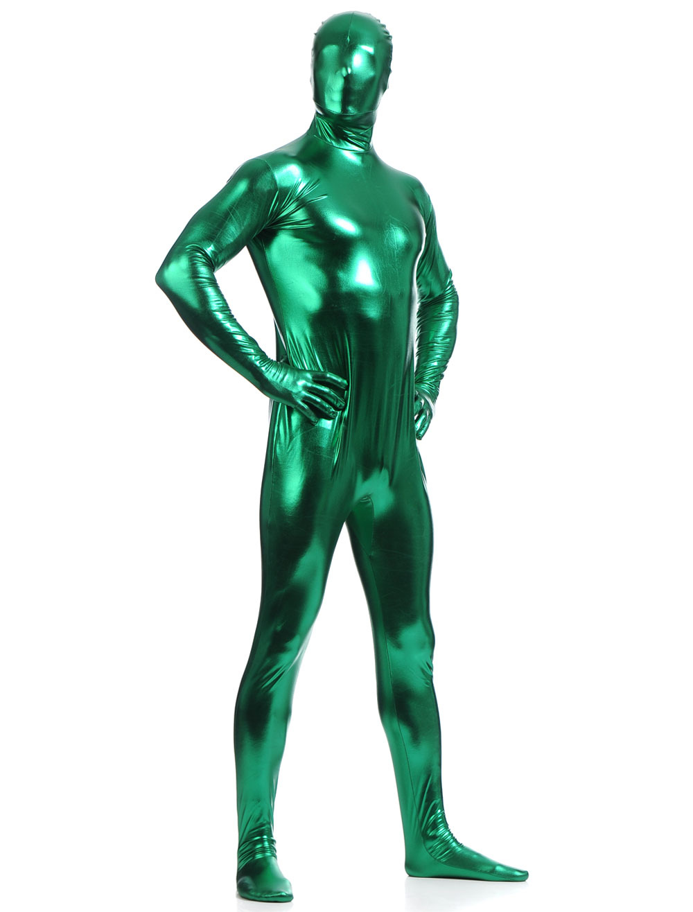 Dark Green Zentai Suit Adults Full Body Shiny Metallic Bodysuit for Men ...