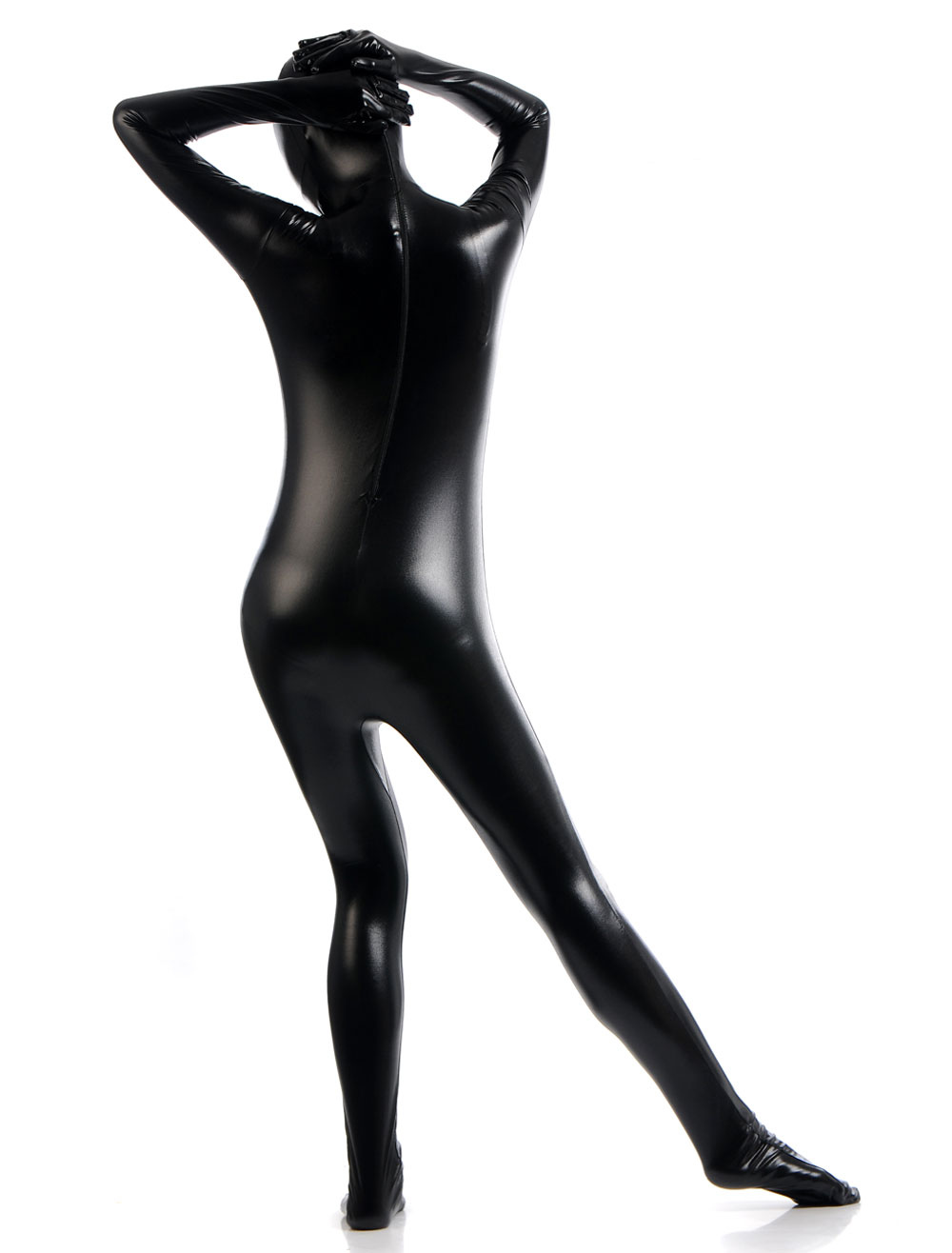 Black Zentai Suit Adults Unisex Full Body Shiny Metallic Bodysuit Milanoo Com