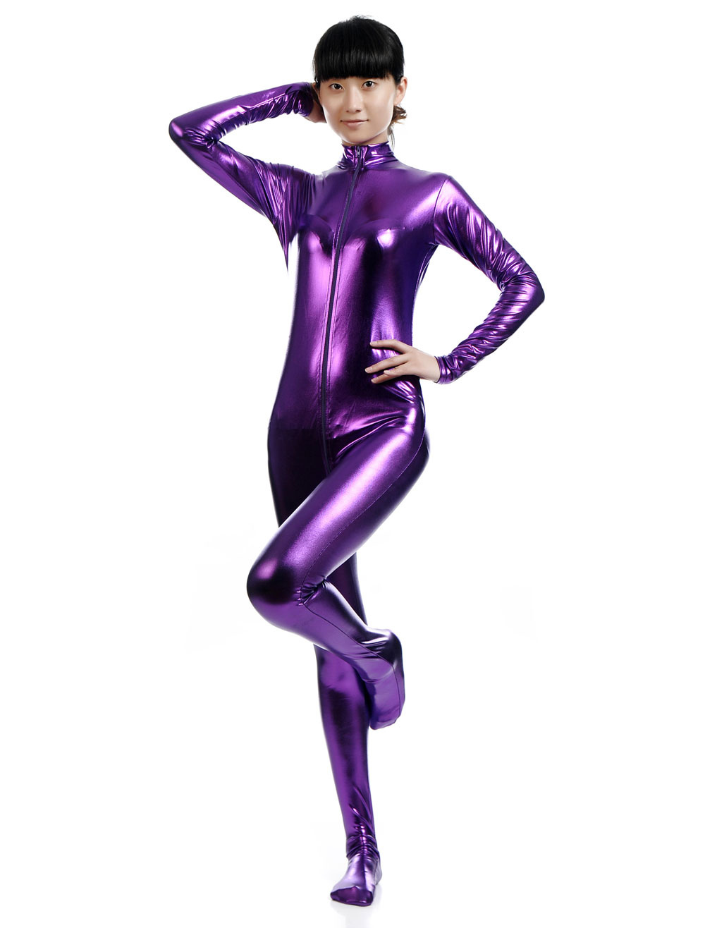 shiny purple bodysuit