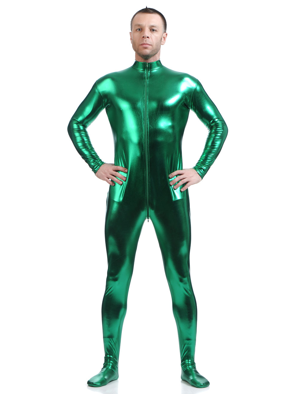 Dark Green Adults Bodysuit Shiny Metallic Catsuit for Men - Milanoo.com