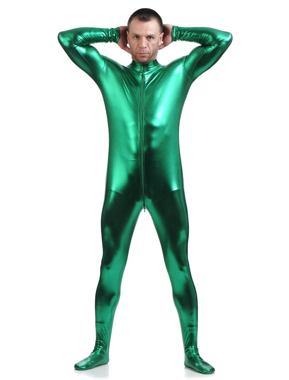 Dark Green Adults Bodysuit Shiny Metallic Catsuit for Men