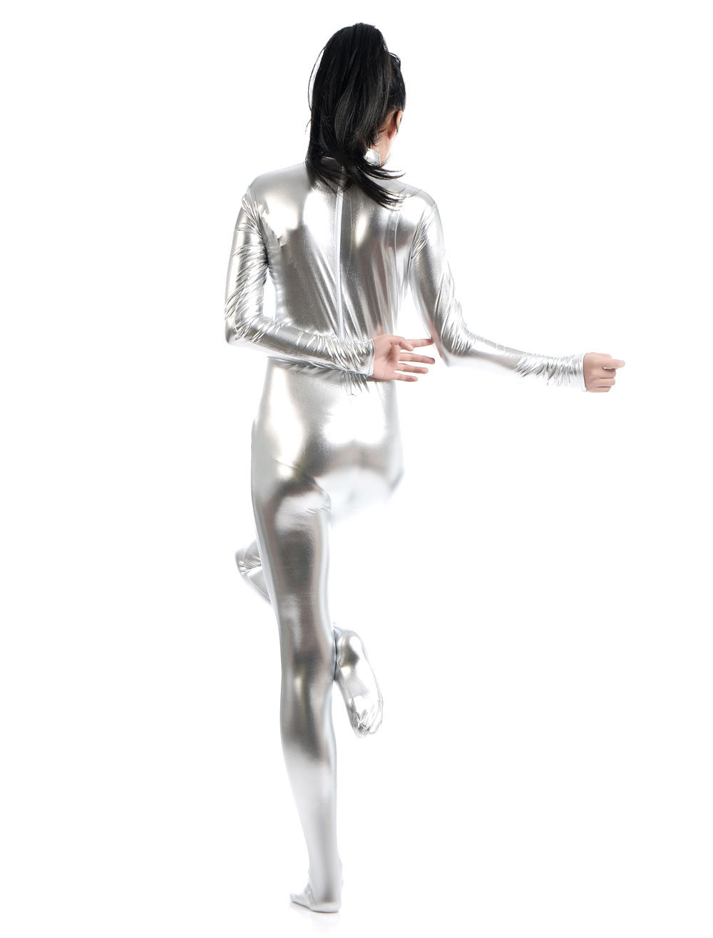 Silver Adults Bodysuit Cosplay Jumpsuit Shiny Metallic Catsuit ...