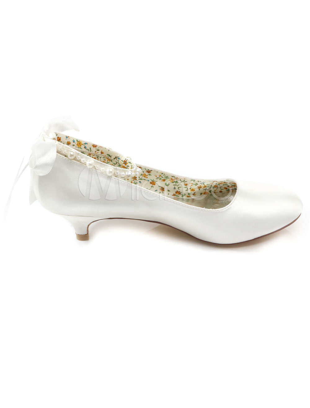 White Pearls Satin Bridal Pumps - Milanoo.com