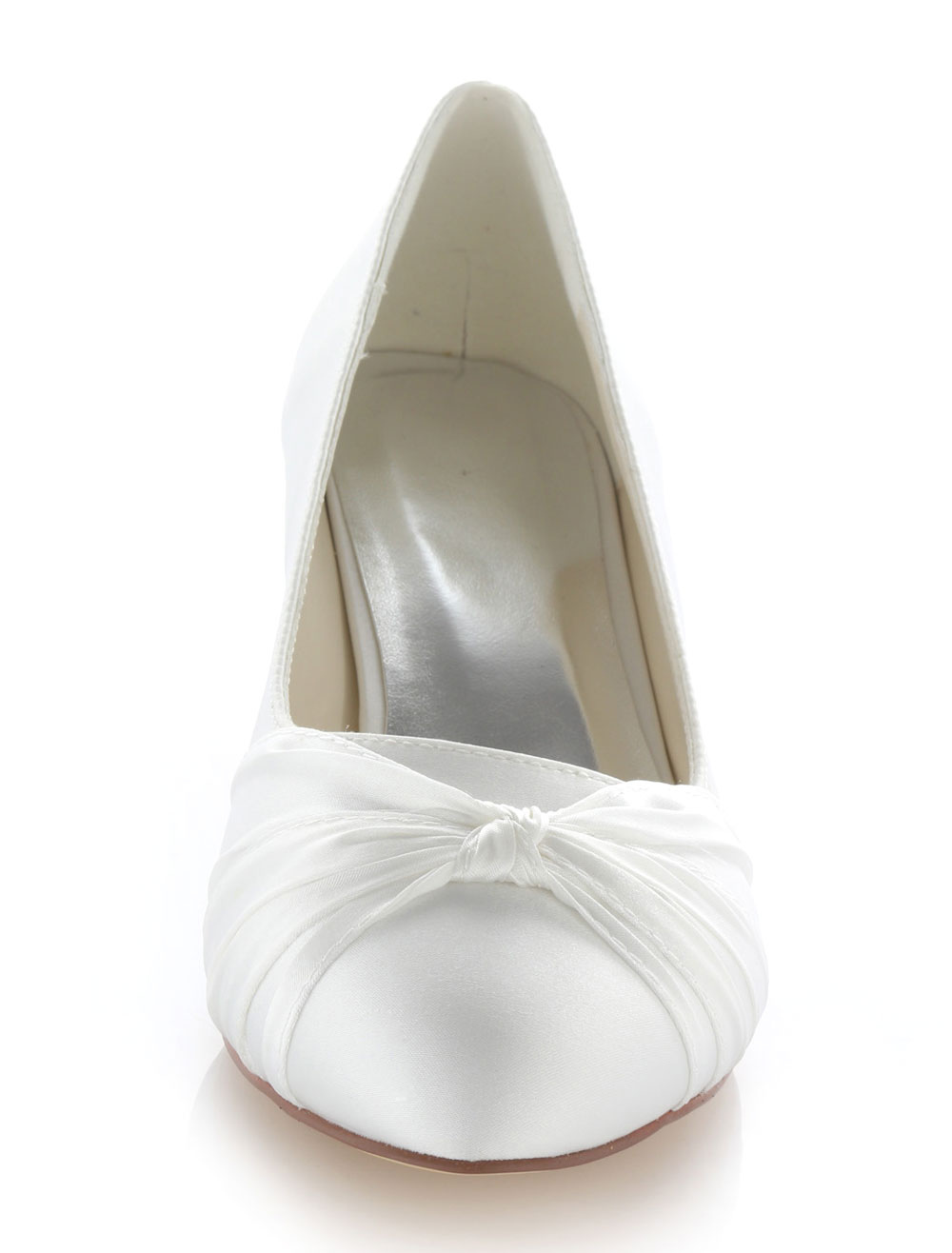 white satin pumps with bow