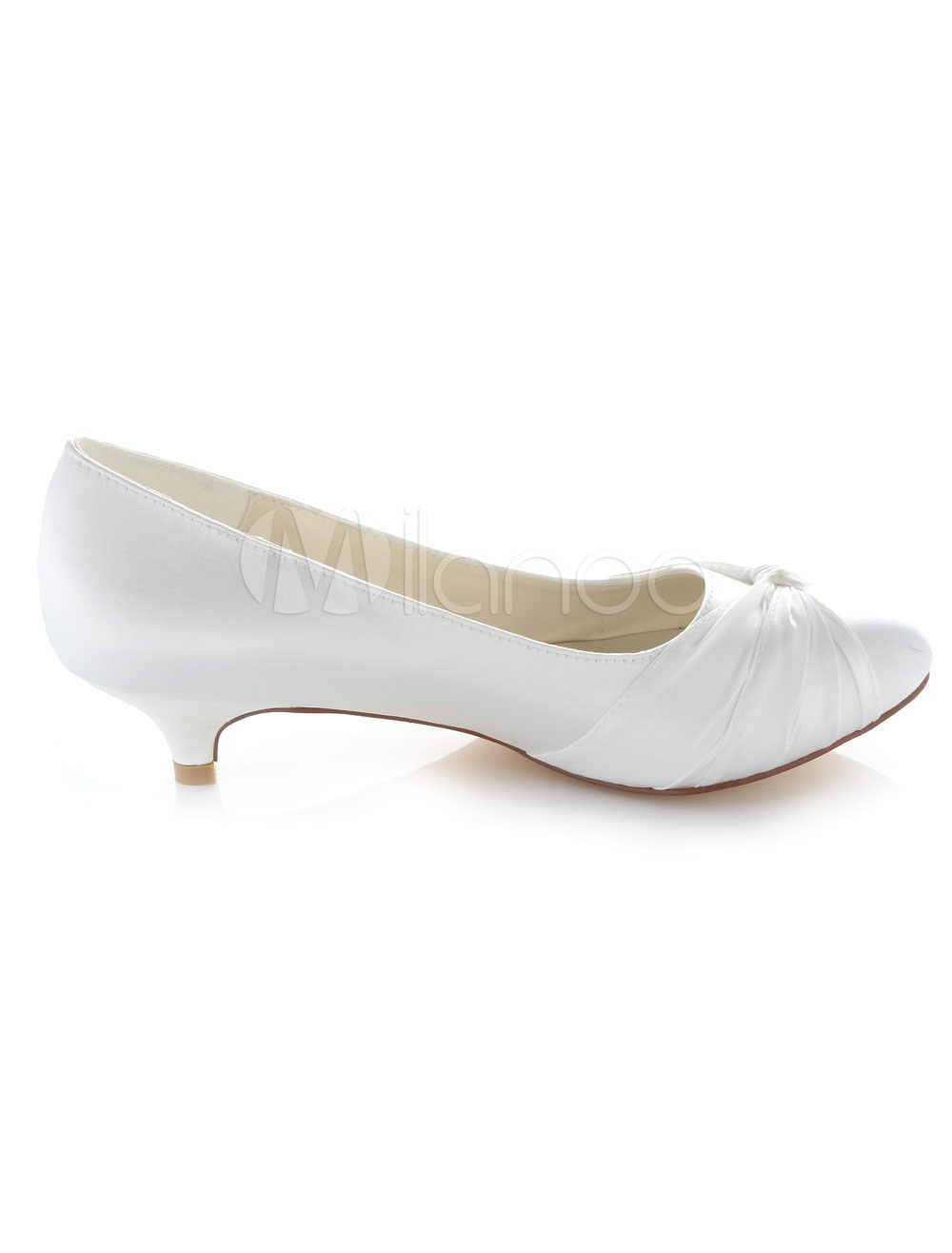 white satin pumps with bow