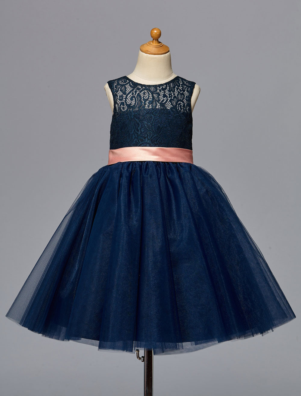 Dark Navy Flower Girl Dress With Sash Bow Lace Cut-Out - Milanoo.com