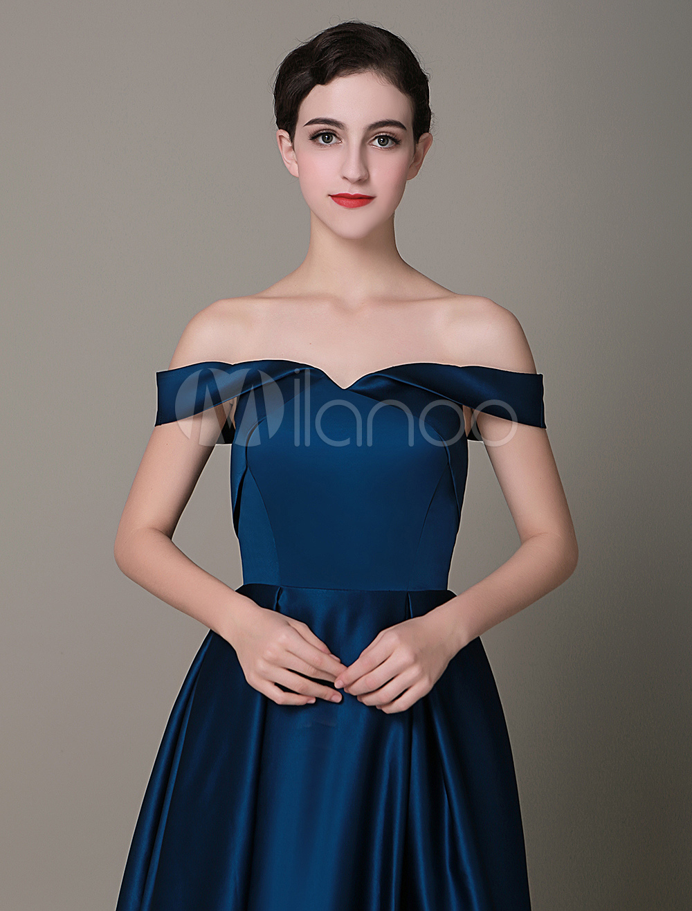 Navy Satin Evening Dress OffTheShoulder ALine Prom Dress 2023