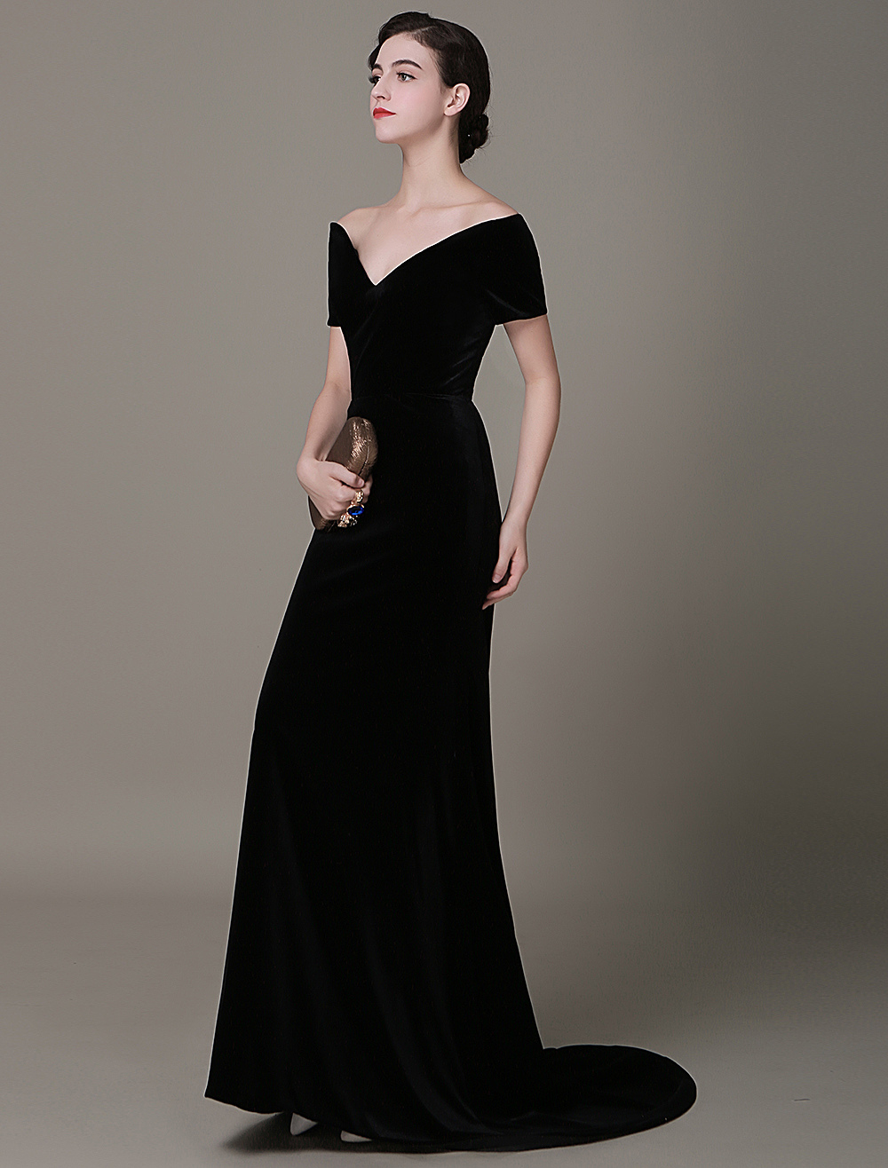 Black Prom Dresses 2023 Long Mermaid Velvet Evening Dress Vintage Lady ...