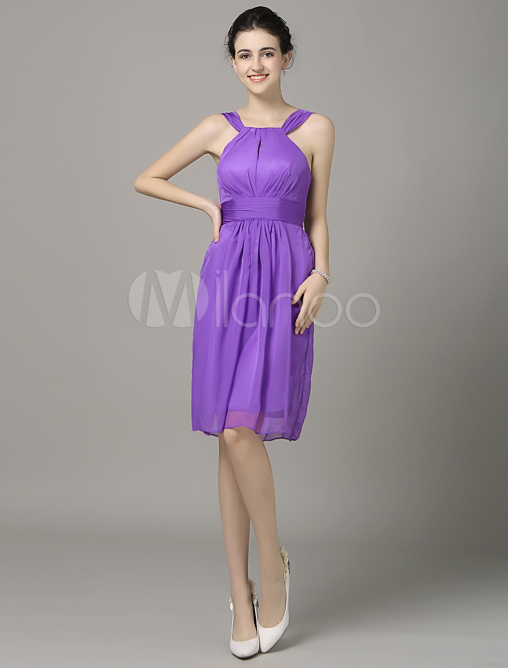 Lilac Chiffon Bridesmaid Dress Keyhole Aline Straps Wedding Party