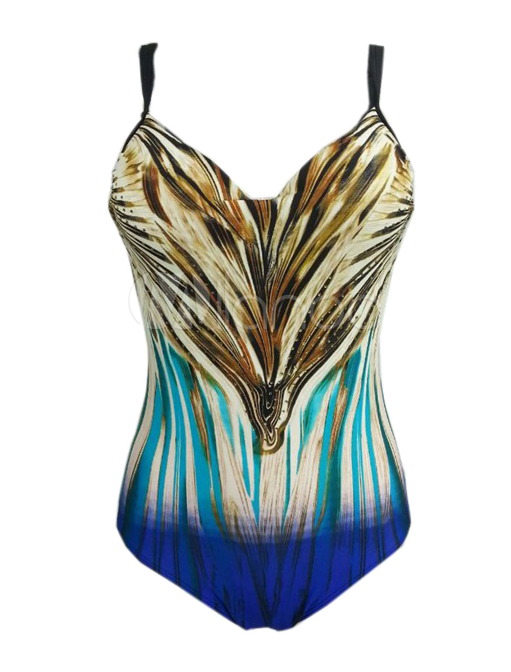 Print Monokini Multicolor Backless Synthetic Swimsuit - Milanoo.com