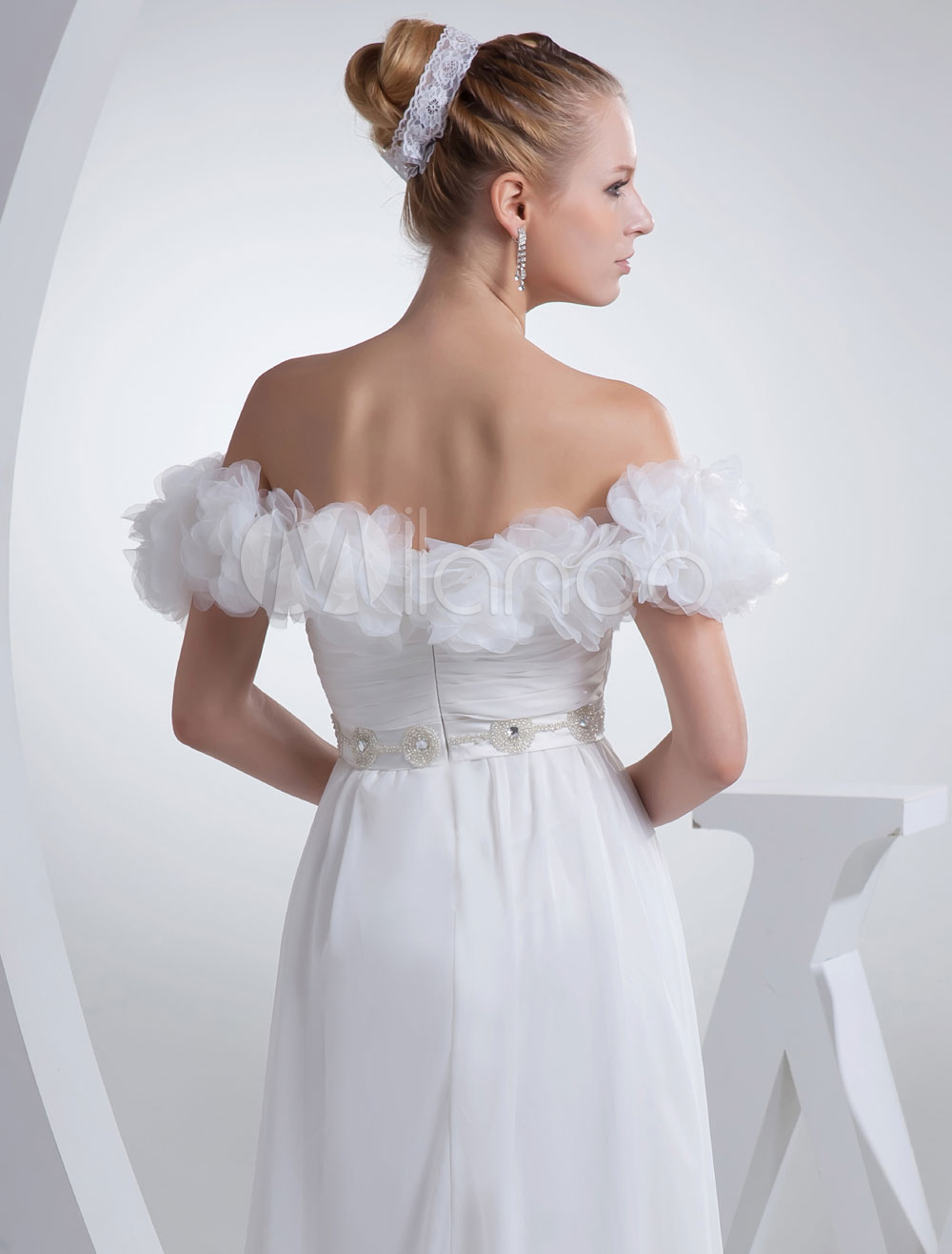 Weiße Hochzeitskleid Batea Plissee Blume a-Linie Chiffon ...