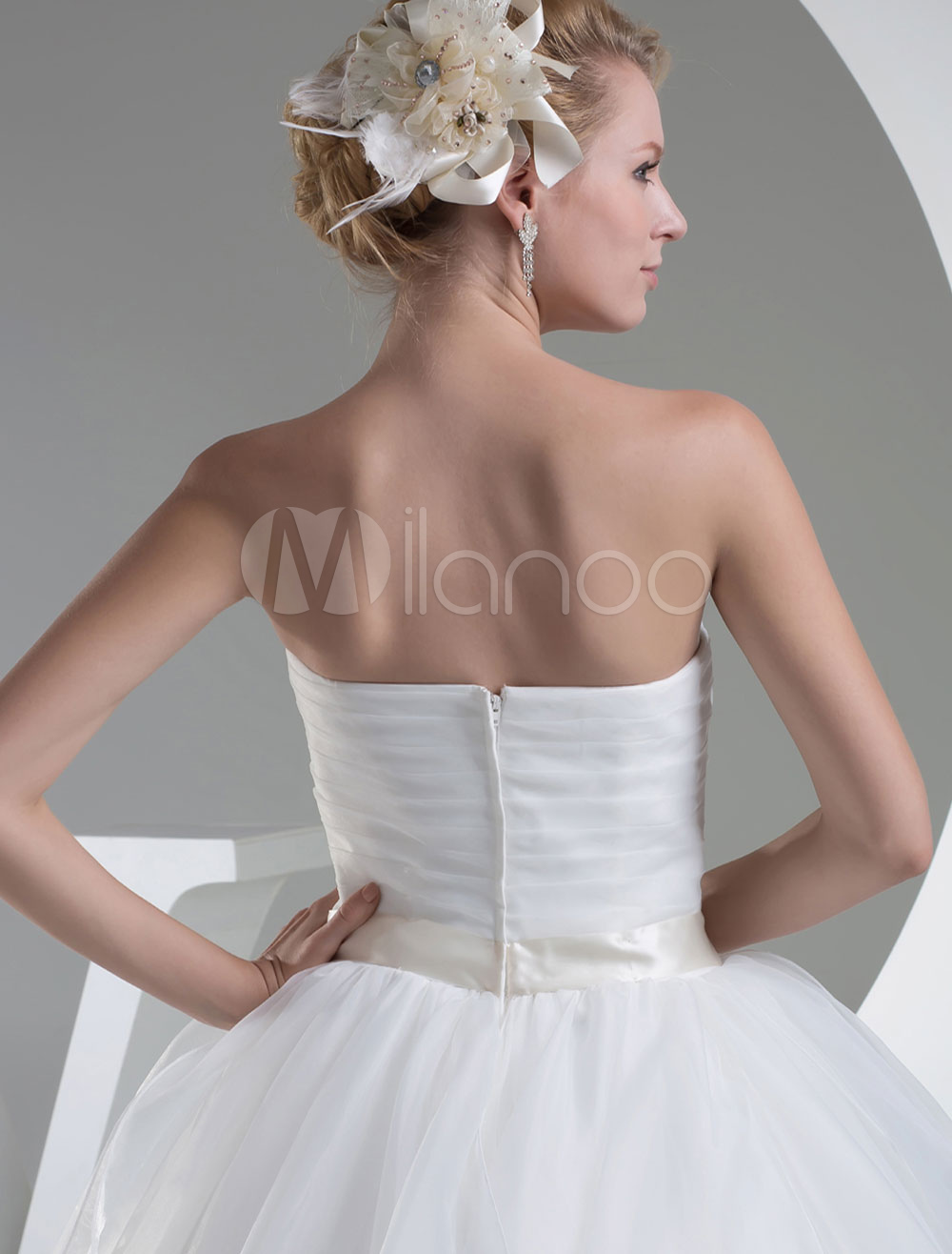 Tiered Wedding Dress A-Line Sweatheart Pleated Sash Beading Floor ...