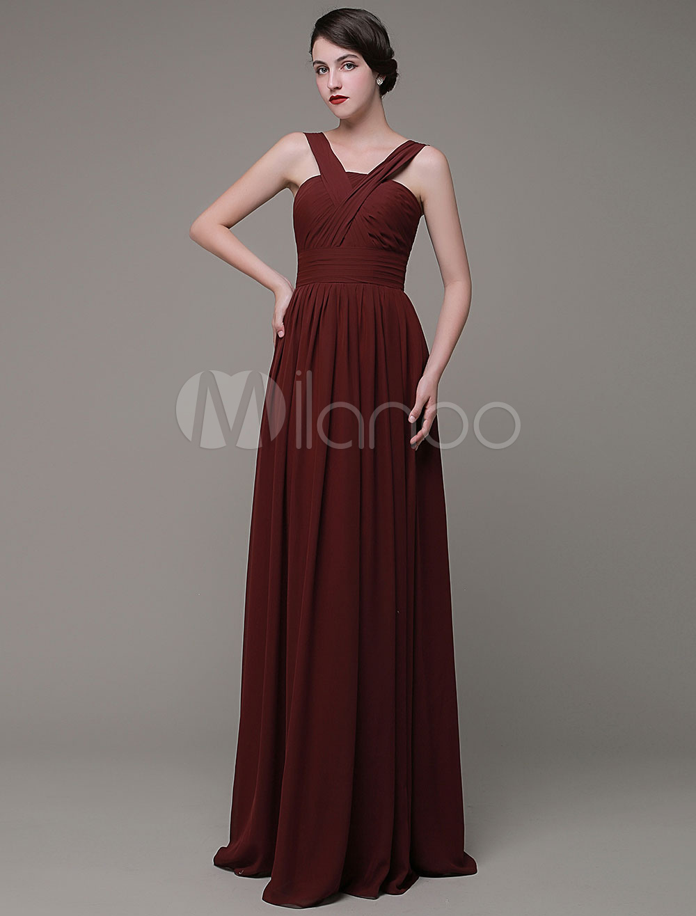 Chiffon Strapless A Line Ruffles Pleated Bridesmaid Dresses
