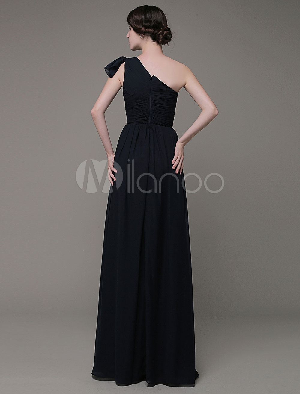 Black Prom Dress One-Shoulder Pleated Floor-Length Evening Dress ...