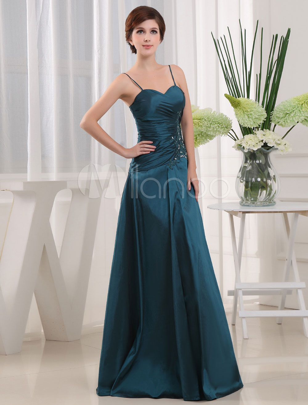 Mother Of The Bride Dress Sweatheart A-Line Taffeta Rhinestone Applique ...