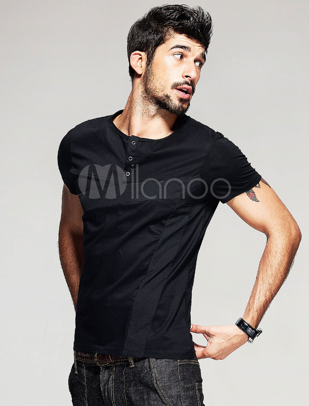 Black Casual T Shirt For Men In Slim Fit - Milanoo.com