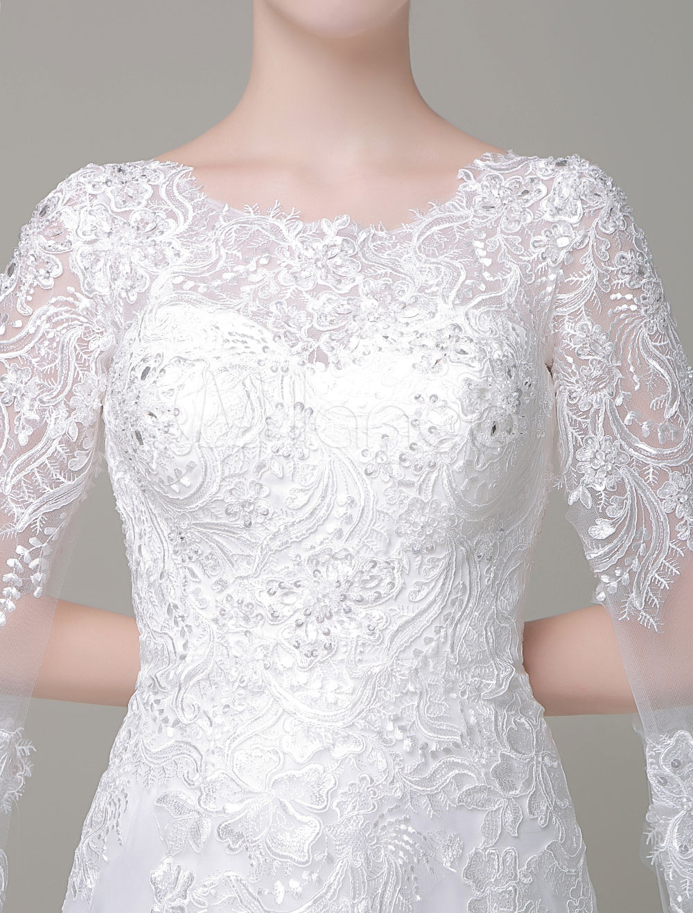 Lace Wedding Dress A-Line Jewel Beading Court Train Bridal Dress ...