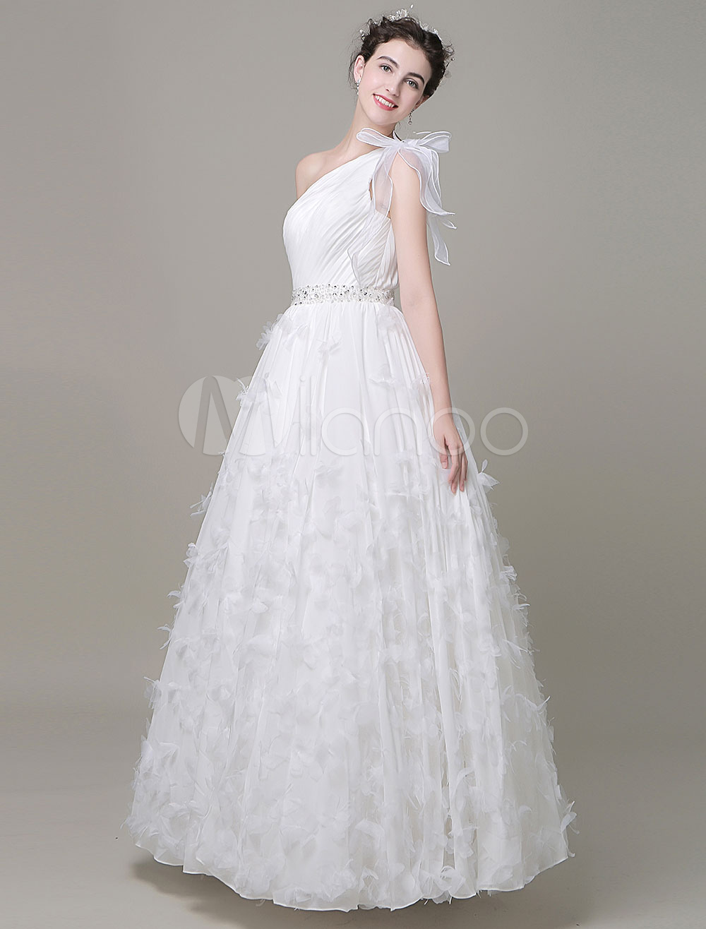 Backless Tulle Butterfly A Line Layers Wedding Dress