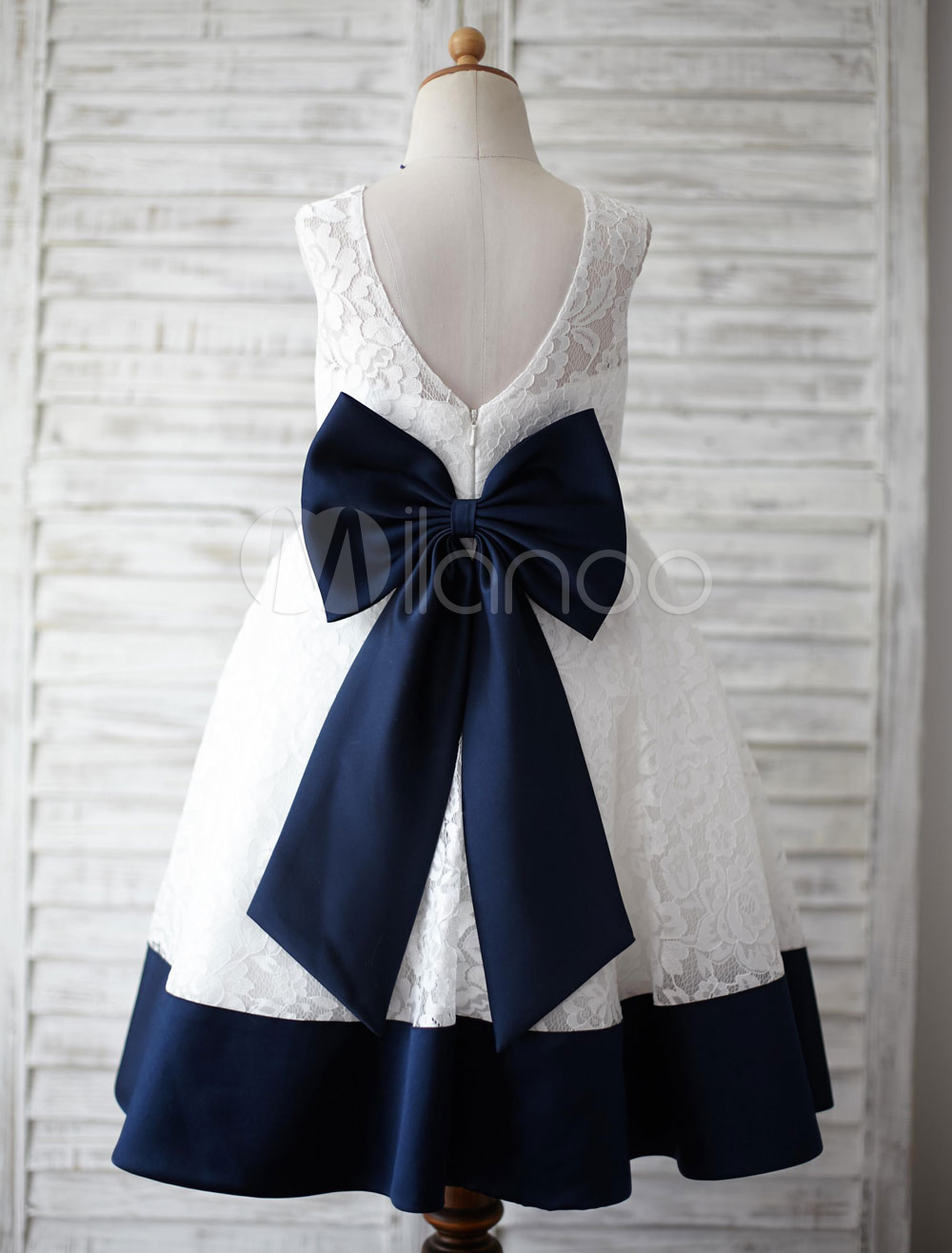 Lace Flower Girl Dress Ribbon Bow Back KneeLength ALine Toddler's
