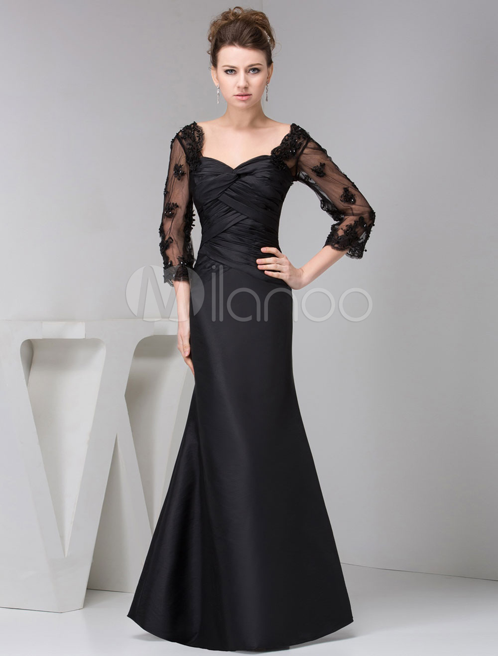 Black Mother Of Bride Dress Long Sleeves Lace Mermaid Maxi Evening ...