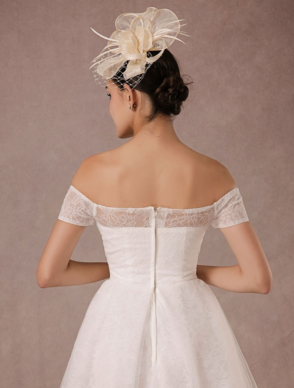 Lace Off-shoulder Mini Wedding Dress