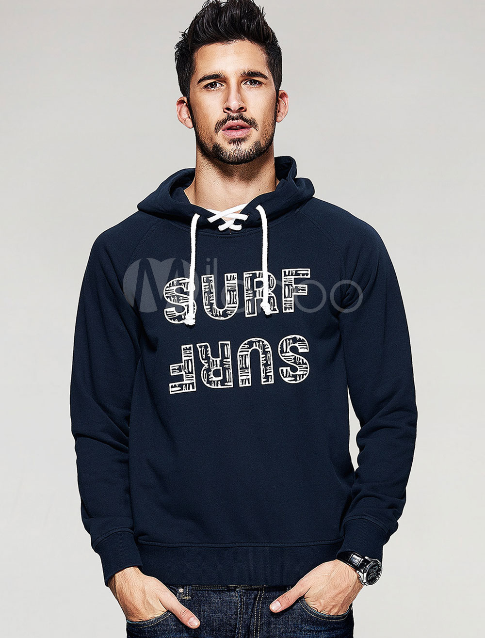 Men's Cotton Hoodie Letters Printed Long Sleeve Hooded Sweatshirt