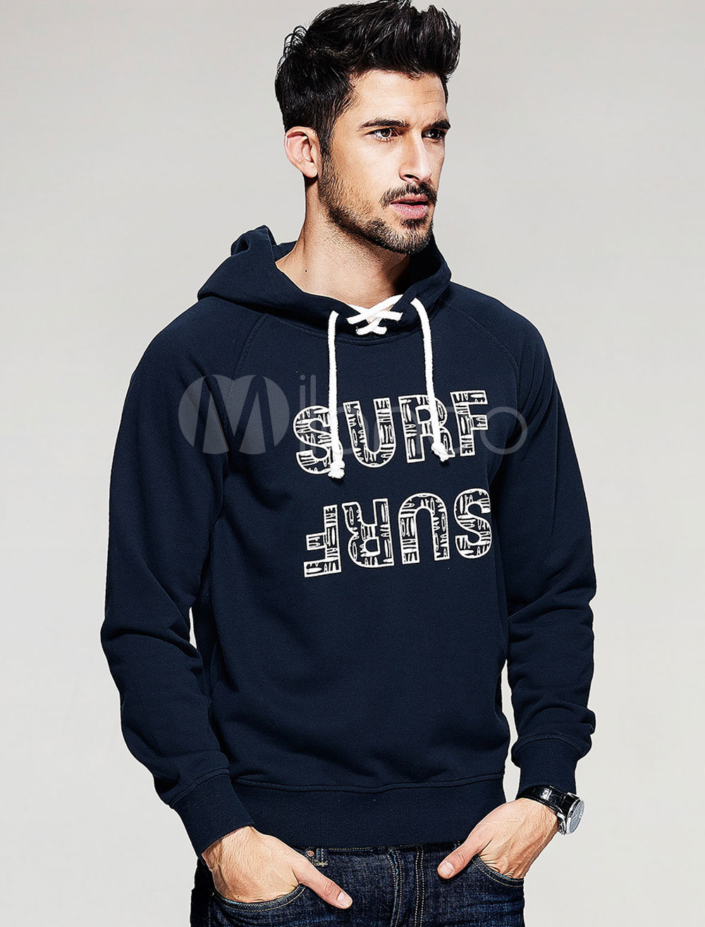 Men's Cotton Hoodie Letters Printed Long Sleeve Hooded Sweatshirt