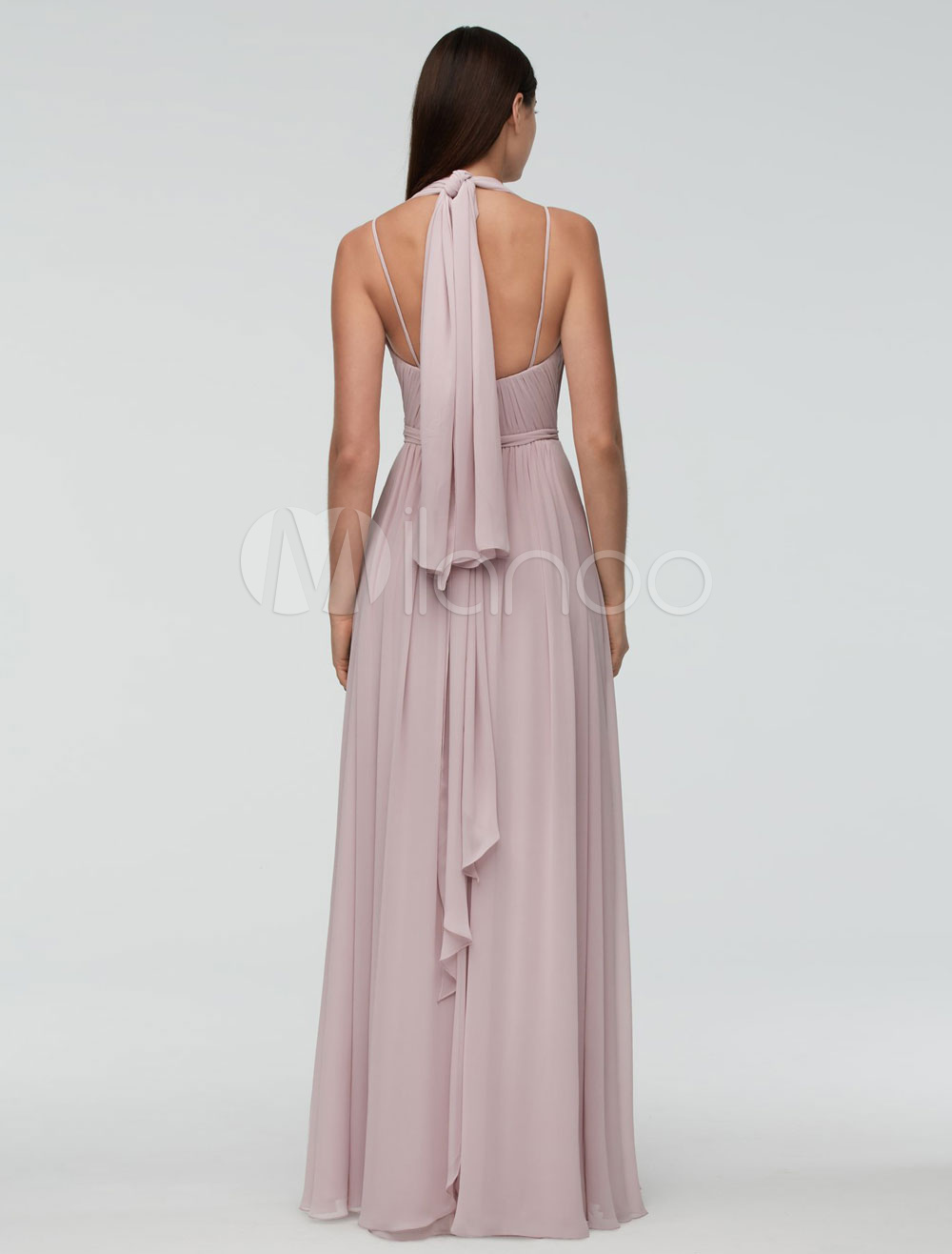 Dusty Pink Bridesmaid Dress Chiffon Floor Length Wedding Party Dress